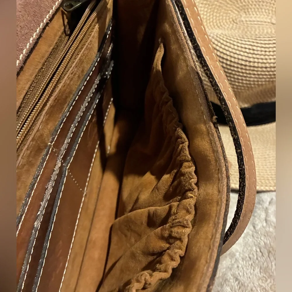 Patricia Nash Laurentina Signature Map Leather Crossbody Purse Brown